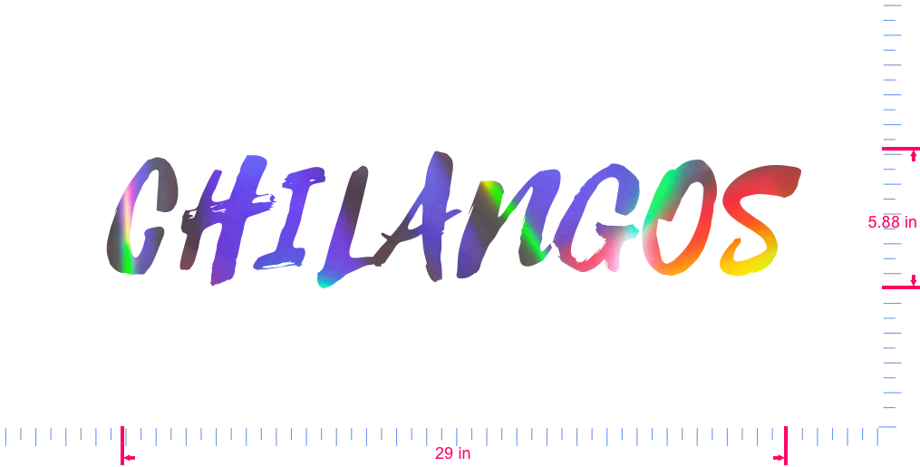 Text CHILANGOS Vinyl custom lettering decall/5.88 x 29 in/ OilSlick Chrome /