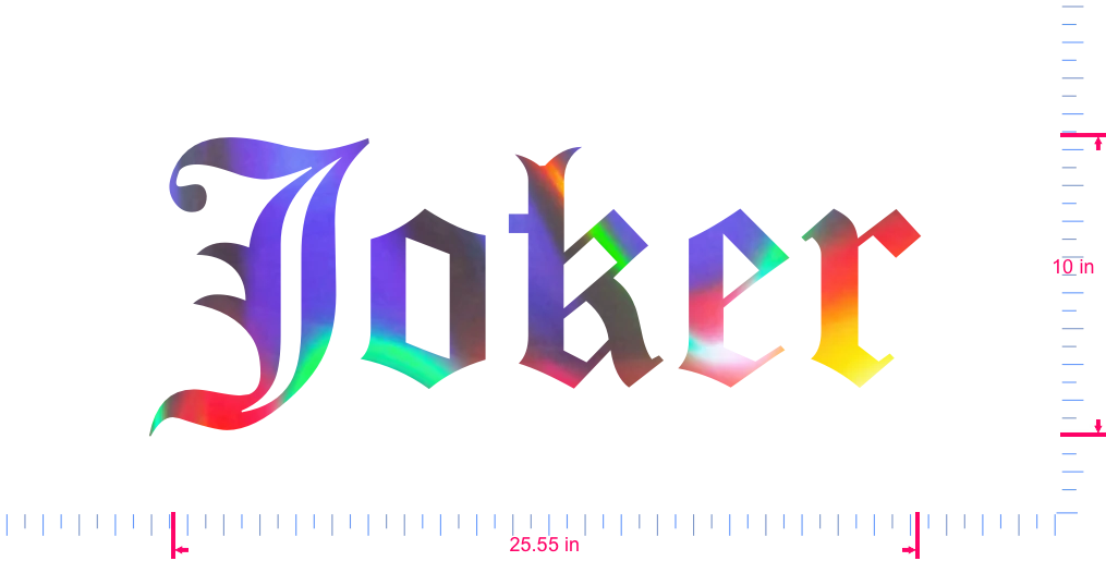Text Joker Vinyl custom lettering decall/10 x 25.55 in/ OilSlick Chrome /
