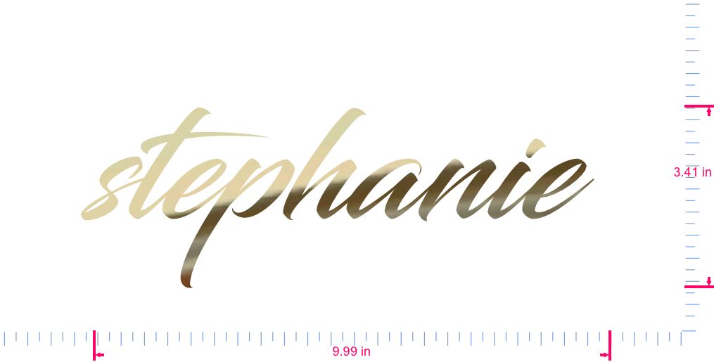 Text stephanie  Vinyl custom lettering decall/3.41 x 9.99 in/ Gold Chrome /