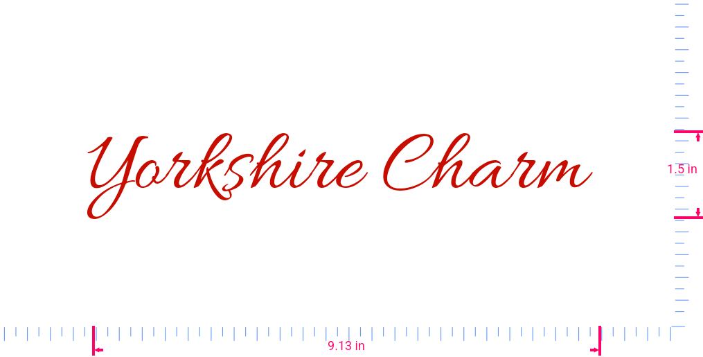Text Yorkshire Charm  Vinyl custom lettering decall/1.5 x 9.13 in/ Red /