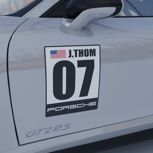 Custom Track Racing Number Set with Flag Name | Vinyl or Magnet