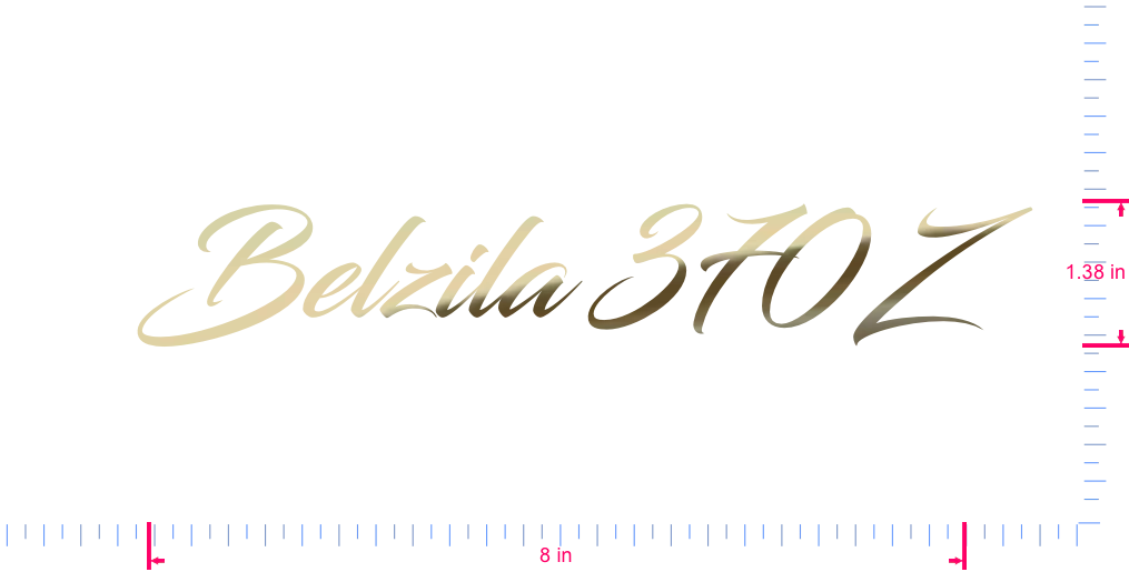 Text Belzila 370Z Vinyl custom lettering decall/1.38 x 8 in/ Gold Chrome /