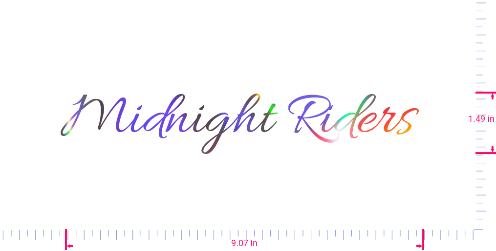 Text Midnight Riders  Vinyl custom lettering decall/1.49 x 9.07 in/ OilSlick Chrome /