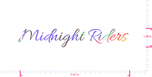 Text Midnight Riders  Vinyl custom lettering decall/1.49 x 9.07 in/ OilSlick Chrome /