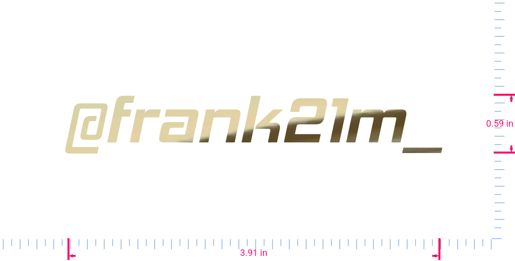 Text @frank21m_ Vinyl custom lettering decall/0.59 x 3.91 in/ Gold Chrome /