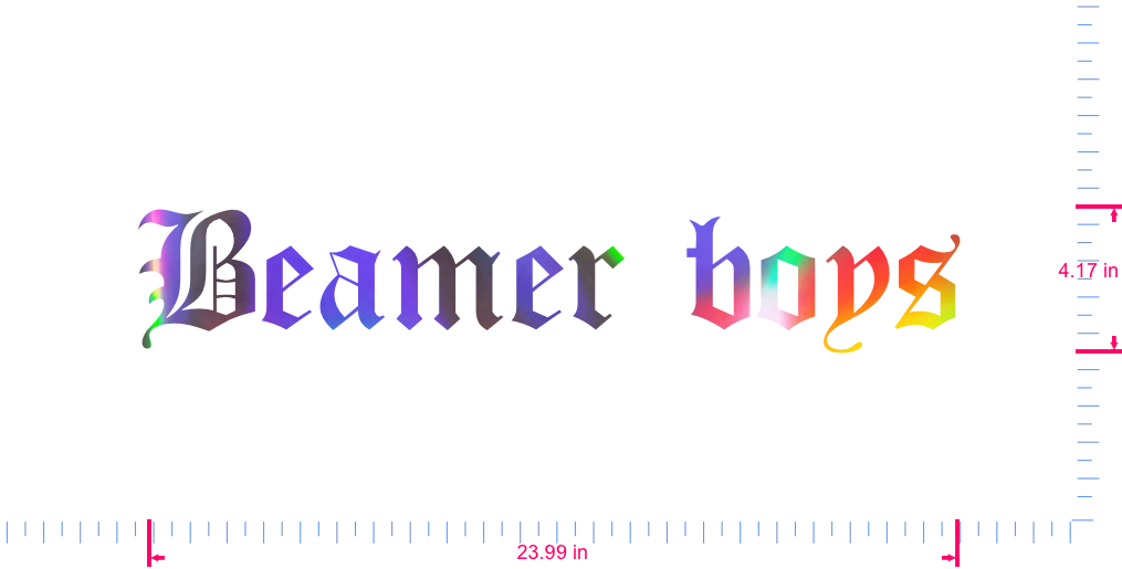 Text Beamer boys Vinyl custom lettering decall/4.17 x 23.99 in/ OilSlick Chrome /
