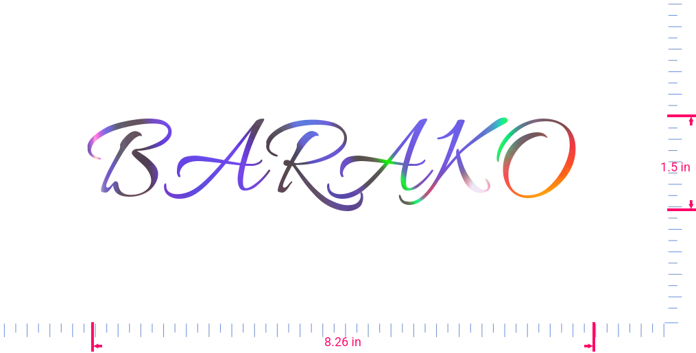 Text BARAKO  Vinyl custom lettering decall/1.5 x 8.26 in/ OilSlick Chrome /