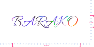 Text BARAKO  Vinyl custom lettering decall/1.5 x 8.26 in/ OilSlick Chrome /