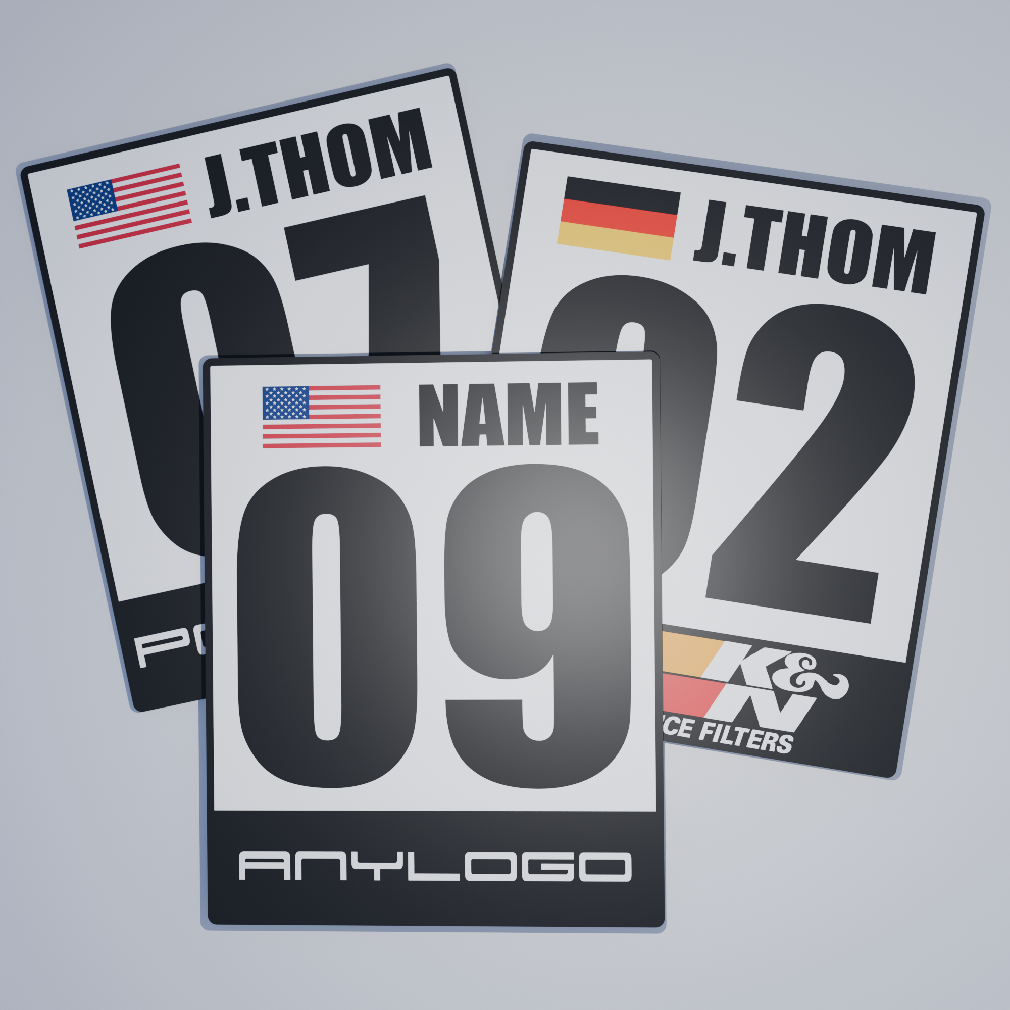 Custom Track Racing Number Set with Flag Name | Vinyl or Magnet