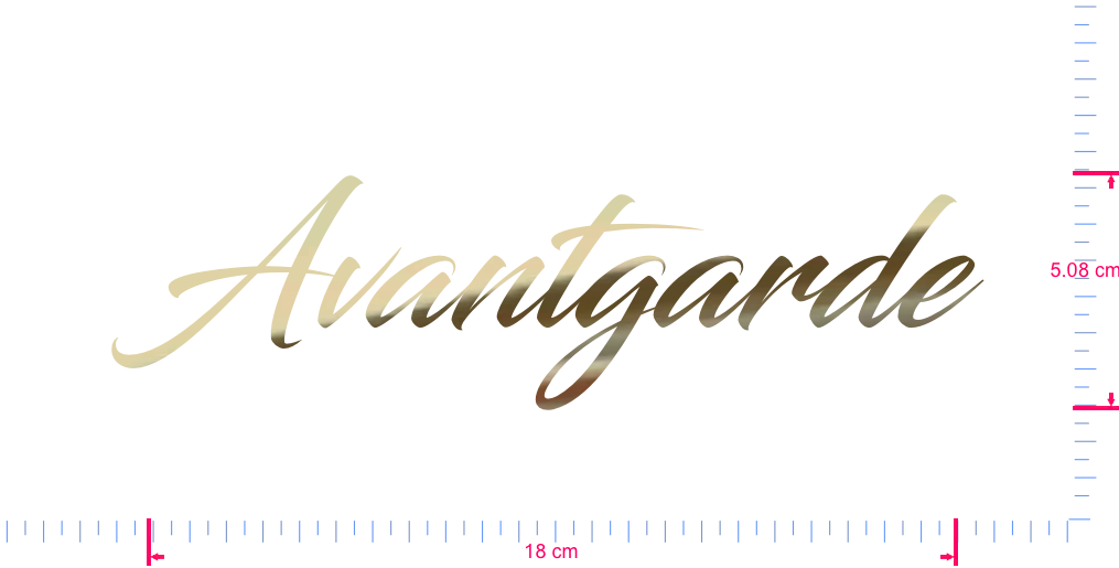 Text Avantgarde Vinyl custom lettering decall/5.08 x 18 cm/ Gold Chrome /