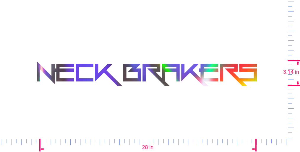 Text Neck Brakers Vinyl custom lettering decall/3.14 x 28 in/ OilSlick Chrome /