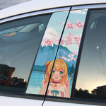 Anime Girl in Sacura Background Car Door B-Pillar Sticker - Professional Print