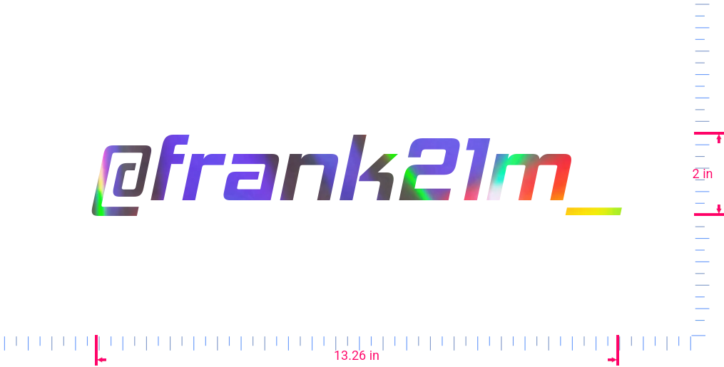 Text @frank21m_ Vinyl custom lettering decall/2 x 13.26 in/ OilSlick Chrome /