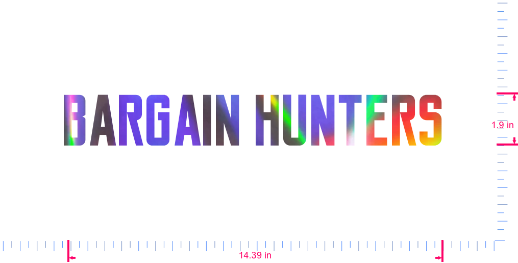 Text BARGAIN HUNTERS Vinyl custom lettering decall/1.9 x 14.39 in/ OilSlick Chrome /