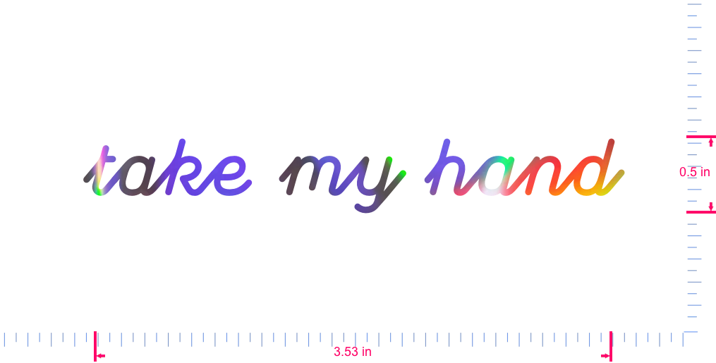 Text take my hand Vinyl custom lettering decall/0.5 x 3.53 in/ OilSlick Chrome /
