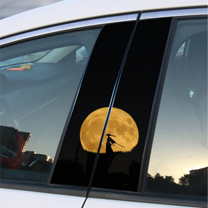 Samurai in yellow moon Car Door B-Pillar Sticker - Professional Print