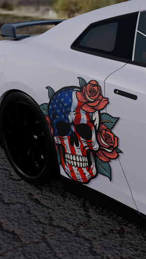 Skull USA flag hood sticker