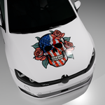 Skull USA flag hood sticker