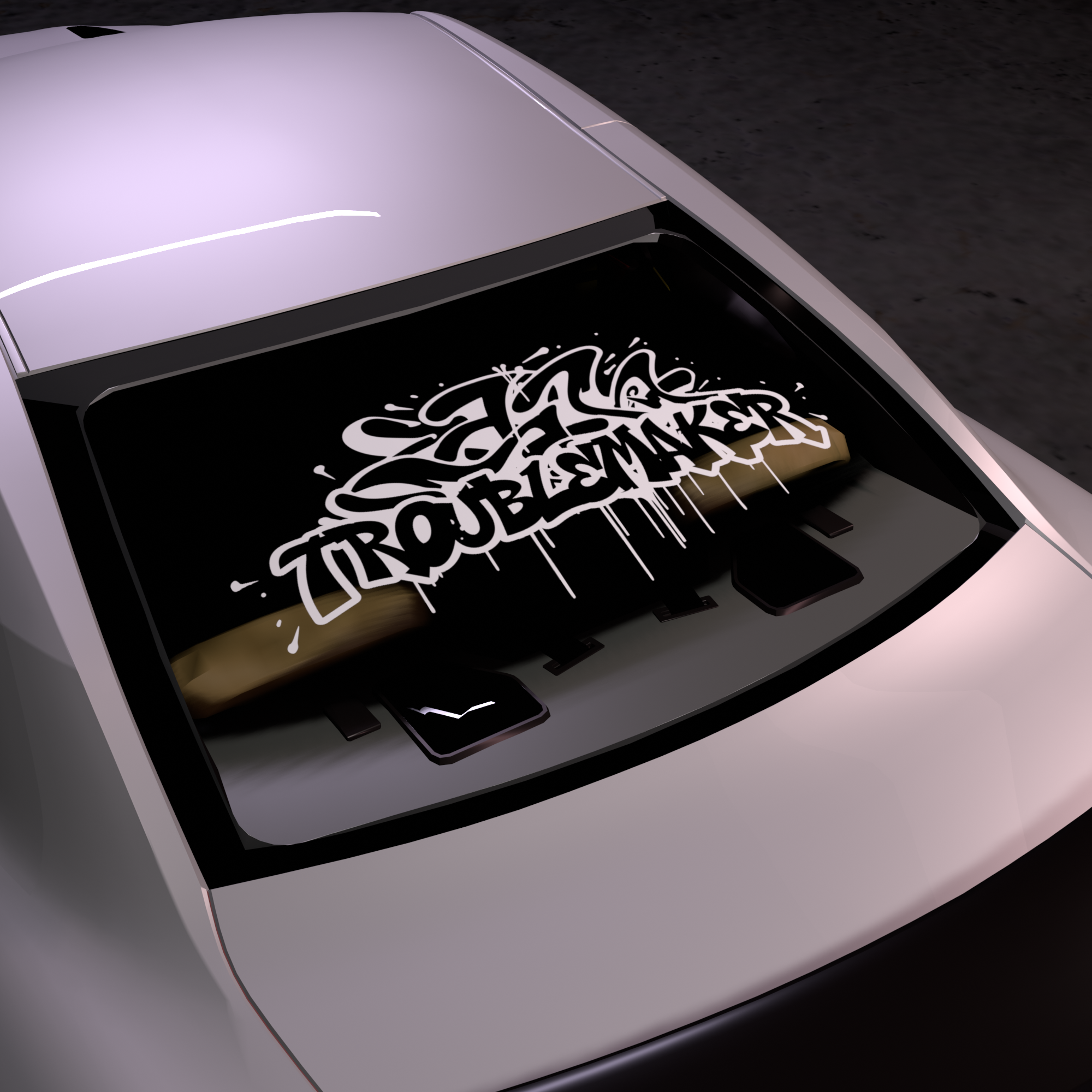 Troublemaker in graffiti style car banner decal