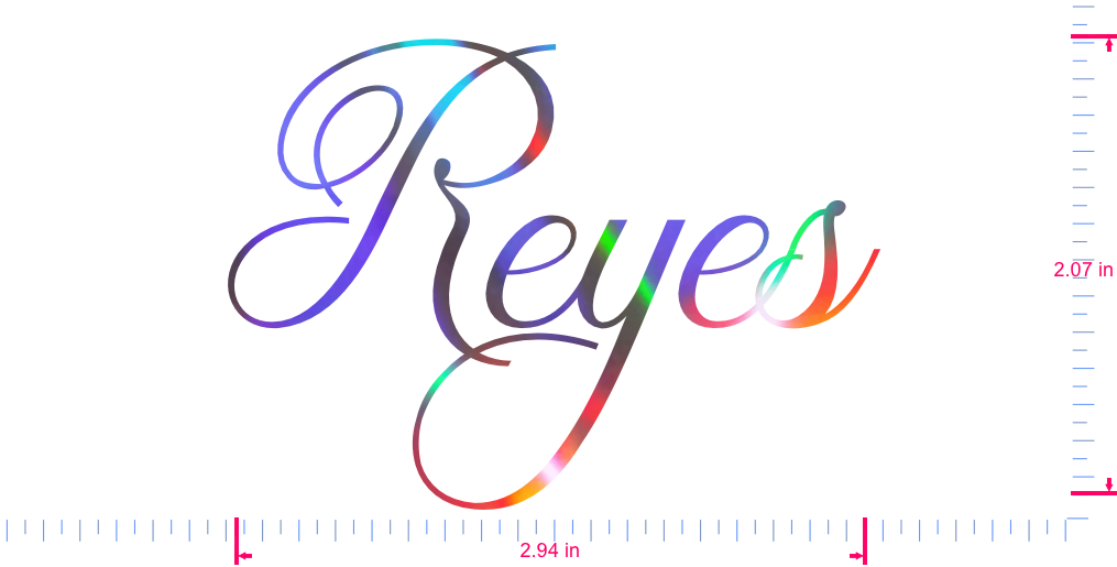Text Reyes Vinyl custom lettering decall/2.07 x 2.94 in/ OilSlick Chrome /
