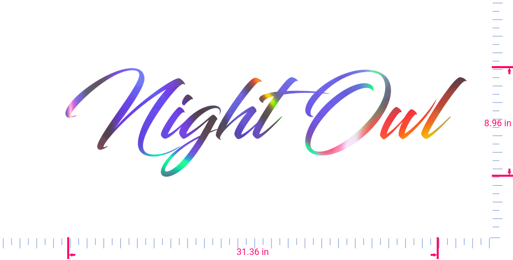 Text Night Owl Vinyl custom lettering decall/8.96 x 31.36 in/ OilSlick Chrome /
