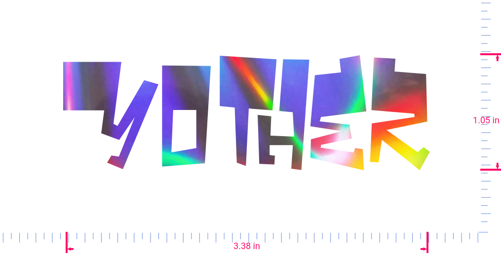 Text Yother Vinyl custom lettering decall/1.05 x 3.38 in/ OilSlick Chrome /