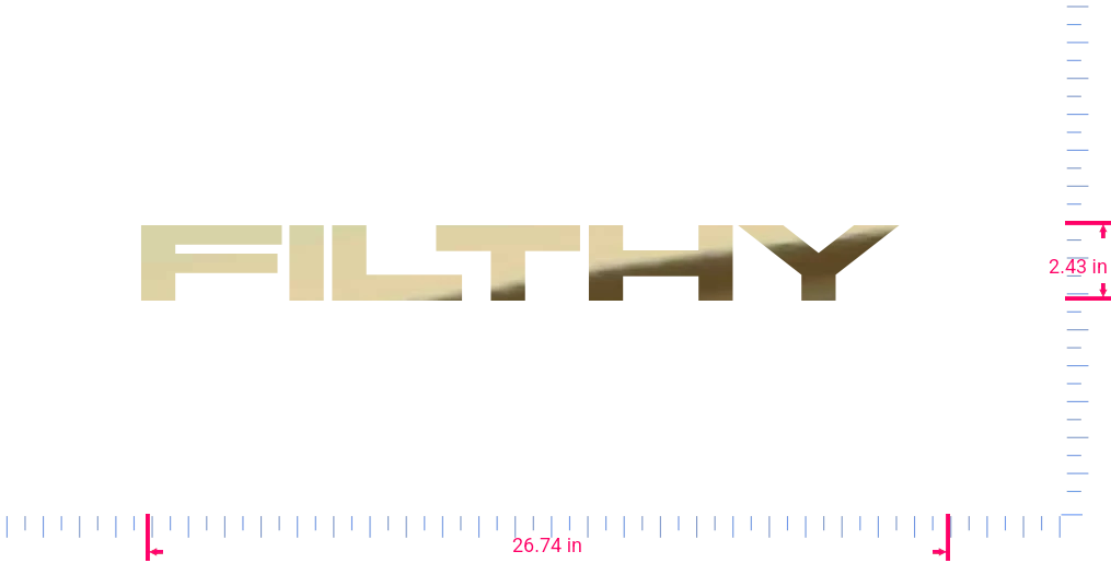 Text FILTHY  Vinyl custom lettering decall/2.43 x 26.74 in/ Gold Chrome /