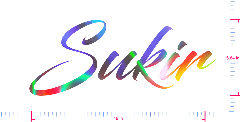 Text Sukir Vinyl custom lettering decall/6.84 x 16 in/ OilSlick Chrome /