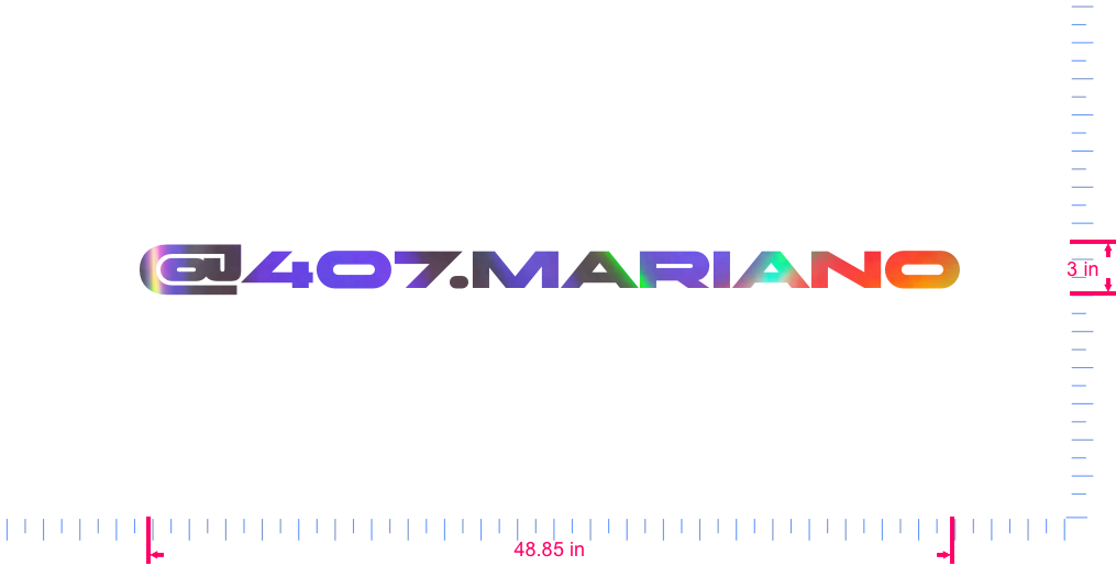Text @407.mariano Vinyl custom lettering decall/3 x 48.85 in/ OilSlick Chrome /